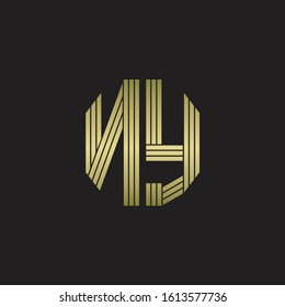 NY Logo monogram outline style linked isolated with gold colors
