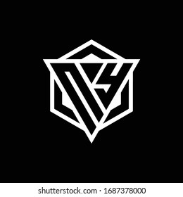 NY logo monogram with triangle and hexagon shape combination isolated on back and white colors