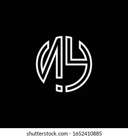NY monogram logo circle ribbon style outline design template