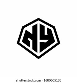 NY monogram logo with hexagon shape and line rounded style design template isolated on white background