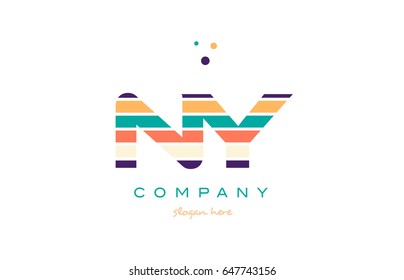 ny n y alphabet letter logo colors colorful line stripe font creative text dots company vector icon design template