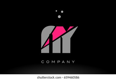 ny n y alphabet letter logo pink grey black creative company vector icon design template