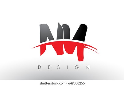 NY N Y Brush Logo Letters Design with Red and Black Colors and Brush Letter Concept.