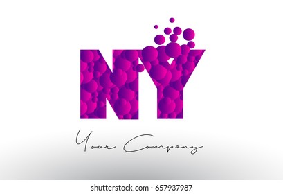 NY N Y Dots Letter Logo with Purple Pink Magenta Bubbles Texture Vector.