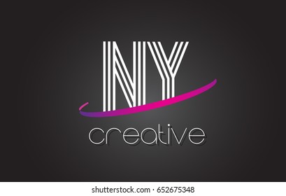 NY N Y Letter Logo with Lines Design And Purple Swoosh Vector Letters Illustration.