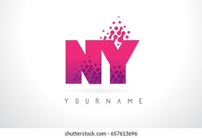 NY N Y Letter Logo with Pink Letters and Purple Color Particles Dots Design.
