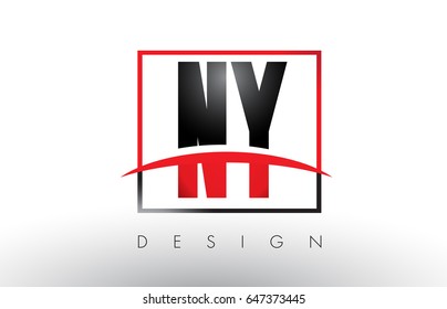 NY N Y Logo Letters with Red and Black Colors and Swoosh. Creative Letter Design Vector.