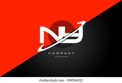 ny n y  red black white technology swoosh alphabet company letter logo design vector icon template 