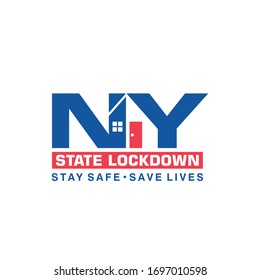 NY. New York City, US America States Lockdown. Symbol of Stay Home, Stay Safe, Stay Lives. Campaign for Against Coronavirus. Covid-19 Vector Illustration.