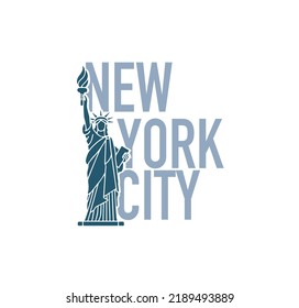 NYC, Nueva York City, eslogan moderno y elegante de tipografía con Estatua de la Libertad LOGO.diseño abstracto ilustración vectorial para camiseta impresa, tipografía, fondo, afiche. Swatches globales.