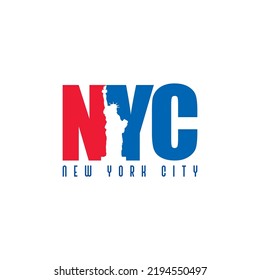 NY, New York Logo Type Icon with Statue of Liberty Vector Illustration and American Flag Background. New York City T-shirt apparel fashion design, typography, background, poster.