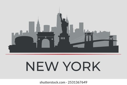  NY, Nueva York, horizonte, ciudad, silueta, edificio, paisaje urbano, Vector, arquitectura, viaje, ilustración, rascacielos, Lugar famoso, urbano, negocios, torre, edificios, negro, paisaje, ciudad, impresión, casa