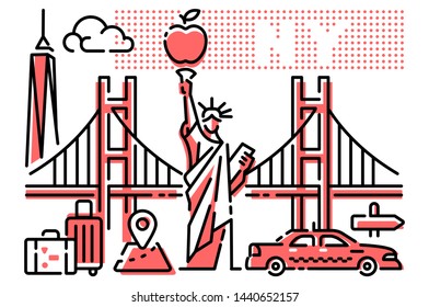 NY New York Traveling Illustration Modern Line Flat Design