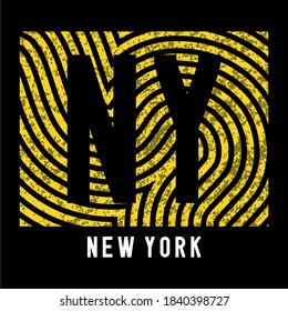 NY, NEW YORK, TYPOGRAPHY ILLUSTRATION, T-SHIRT GRAPHICS, YELLOW, WHITE, PRINT, TEXTURE, SPOTTING.