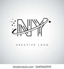 NY Orbit Monogram Logo - Futuristic Minimal Letter mark with Circular Line Art, Tech-Inspired Dots and Space Motion Concept for Modern Branding Identity (Logotipo de Monograma de Órbita NY - Marca de Letra Mínima Futurista com Linha de Arte Circular, Pontos Inspirados na Tecnologia e Conceito de Movimento Espacial para Identidade de Marca Moderna)