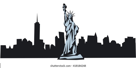 NY skyline and Statue of Liberty