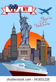 NY tourism. Statue of Liberty. New York and American symbol