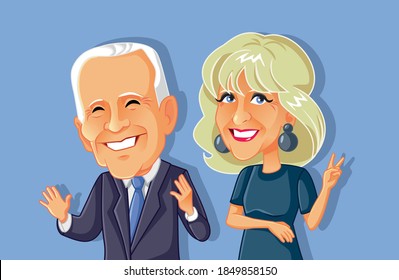 NY, USA, November 8, Jill And Joe Biden Vector Caricature