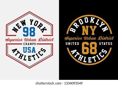 NY USA typography design with a background of black white, set for t-shirt print and other uses. Varsity style design graphics.