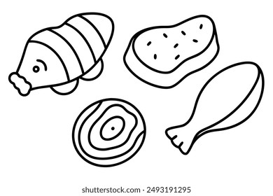 Nyama Choma Line Art Illustration Minimalistic Grilled Meat Hand Drawing
