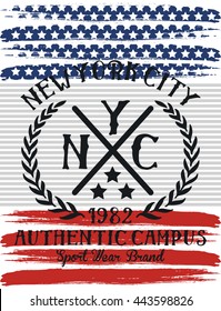 NYC authentic campus typography, t-shirt graphics, vectors