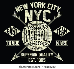 NYC baseball typography, t-shirt graphics, vectors