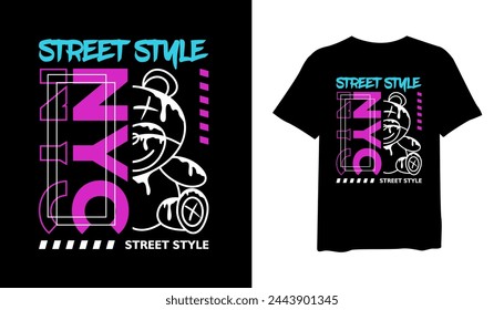 Nyc with bear t-shirt design, streetwear and graffiti style t-shirt design vector for print. design vector illustration, quotes for t shirt, fashion t-shirt design	
