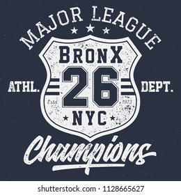 NYC Bronx Champions - Vintage Tee Design For Printing