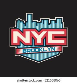 NYC Brooklyn. College New York Typography, T-shirt Design, Graphics. Logo, Label, Symbol.Typography. Sport.