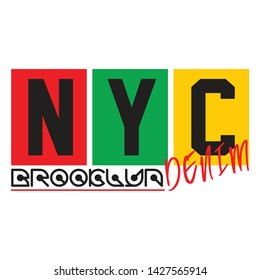 Nyc brooklyn denim t-shirt design graphic typography, vector illustration concept art - Vector