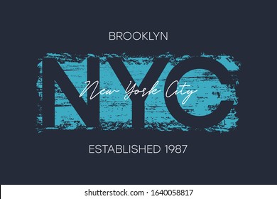 NYC, Brooklyn t-shirt design with brush stroke. New York City typography graphics for athletic apparel, tee shirt print. Vector illustration.