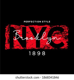 NYC, BROOKLYN, TYPOGRAPHY DESIGN, GRUNGE, T SHIRT GRAPHICS, RED AND WHITE PRINT.