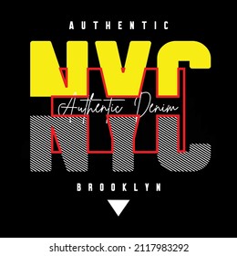 NYC, Brooklyn typography tee design, vector illustration t shirt graphic artistic element