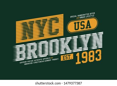 NYC, Brooklyn, USA style, t-shirt and apparel modern design and other uses, vector illustration