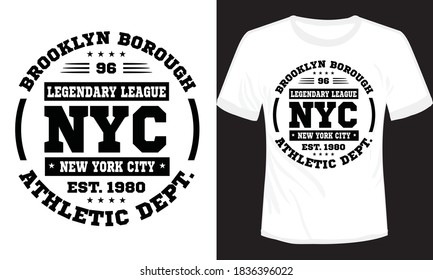 NYC classic vector t-shirt design with the Brooklyn text  print-ready t-shirt design. Athletic1980 Brooklyn vector design legendary league typography design