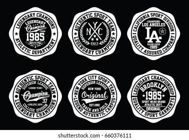 NYC college graphic set, varsity emblem, sport typography, t-shirt graphics, vectors