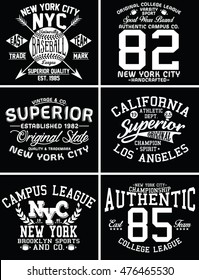 NYC college set, handcrafted typography, t-shirt graphics, vectors