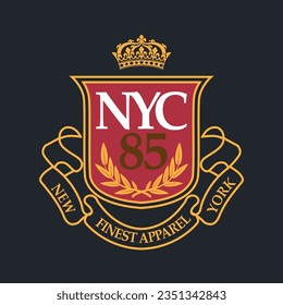 Nyc Crest Badge Banner Vintage Crown Vector Design