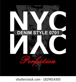NYC, DENIM, WORDS DESIGN, with a triangular texture base, t-shirt design, vector design, black cloth.