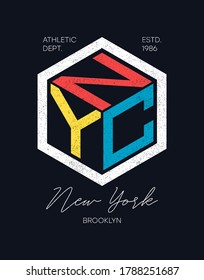 Diseño de NYC para camiseta. Nueva York, gráficos tipográficos de Brooklyn para camiseta. Diseño de impresión de ropa. Ilustración vectorial. 