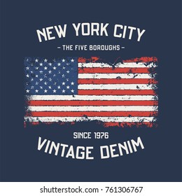 NYC the five boroughs t-shirt and apparel design with grunge effect. Vector print, typography, poster, emblem.