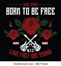 Nyc girl gang, embroidery rose slogan fashion patch, rose with leaves, fashion patches, badges  typography, t-shirt graphics, vectors