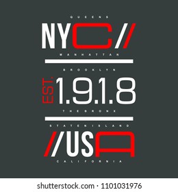 NYC graphic typography t shirt design, vector illustration art