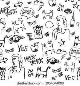 nyc hand drawn background for clothing print, textile, wallpaper