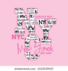 NYC letters for New York City. Vector illustration design for fashion graphics, slogan tees, t shirt prints, posters, stickers.