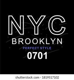 Nyc, line text, white text, isolated black, for t shirt. 