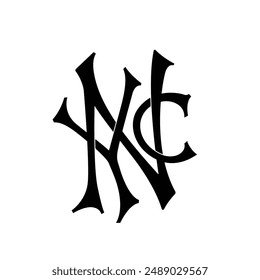 NYC Monogram Logo. Creative and elegant design featuring overlapping and stylized letters "N," "Y," and "C" with bold, black lines. This unique and attractive emblem is perfect for companies 