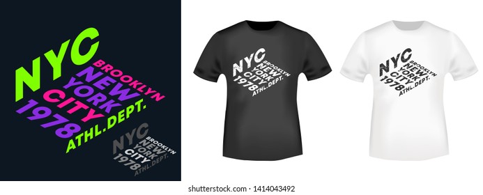 NYC New York City Brooklyn t-shirt print for t shirts applique, fashion slogan, badge, label clothing, jeans, and casual wear. Vector illustration.