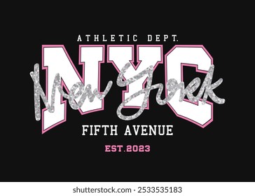 NYC Nova Iorque estilo universitário citação tipografia. Design de ilustração vetorial para gráficos de moda, árvores de slogan, impressões de camisetas, cartazes, adesivos.