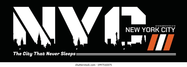 NYC new york city skyline.Modern typography design in vector illustration.Clothing,t-shirt,apparel and other uses.